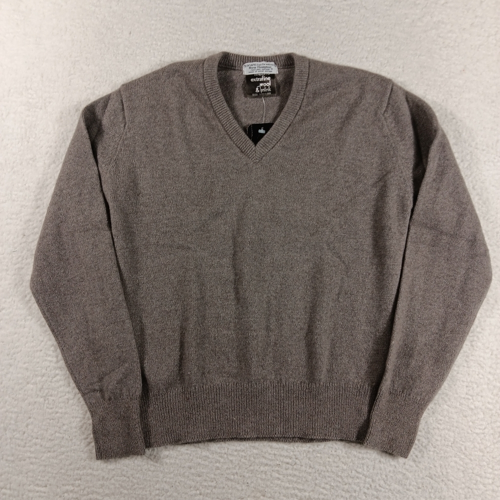 Norm Thompson Sweater Womens 38 Gray Merino Wool Mink V-Neck England NWT